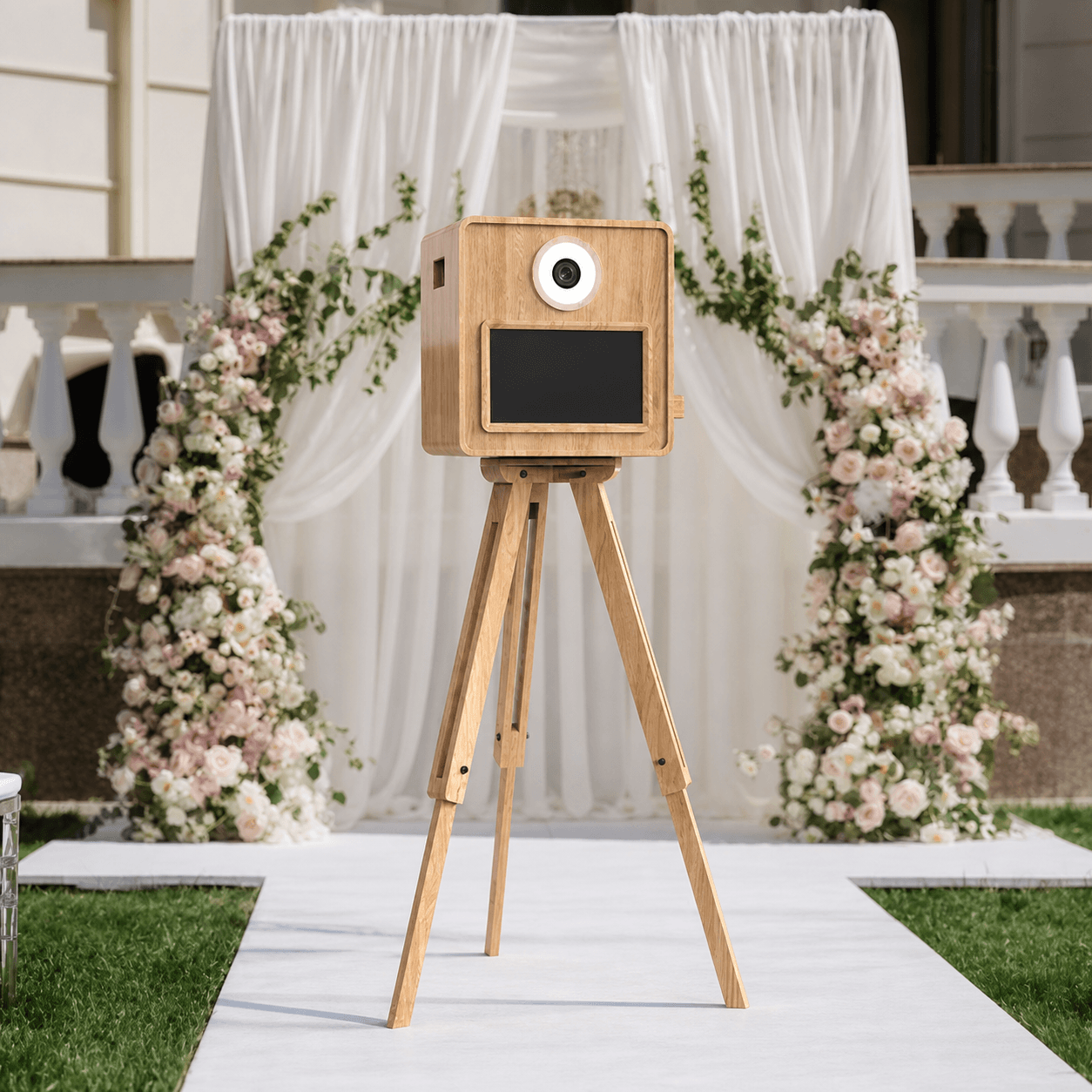 Wooden Photobooth 1 installé dans un décor de mariage